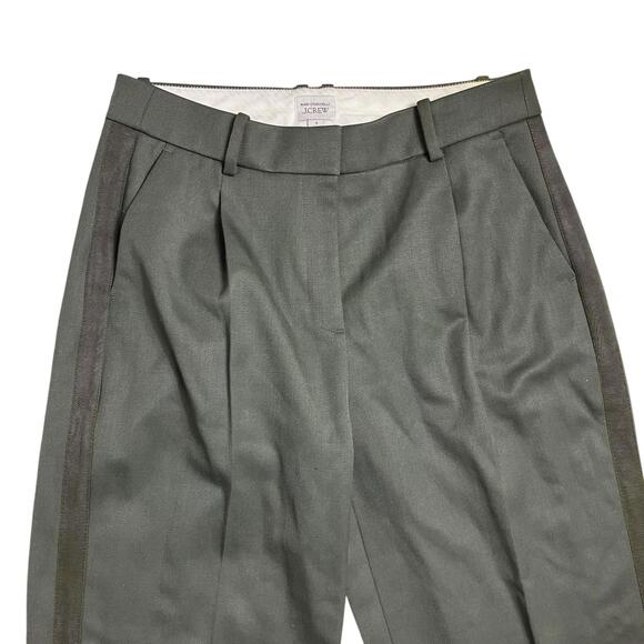 J Crew Mari Giudicelli Pants 8 Green Wool Blend Tuxedo Side Stripe - Picture 3 of 13